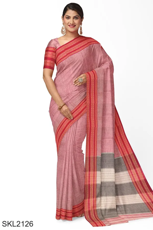 Patteda_Anchu_Pure_Cotton_With_Gaadi_Dhadi_Border_Saree_Saree_Code-_SKL1349