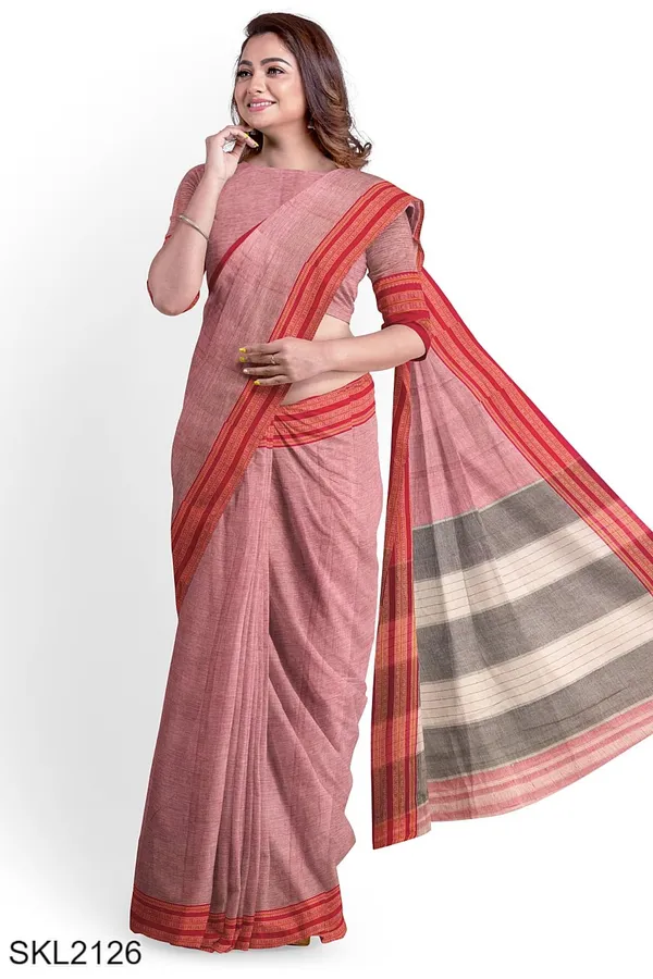 Patteda_Anchu_Pure_Cotton_With_Gaadi_Dhadi_Border_Saree_Saree_Code-_SKL1349