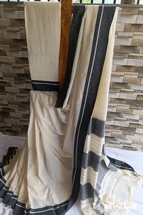 Plain_Patteda_Anchu_Pure_Cotton_Handloom_Saree_Saree_Code-_SKL1107