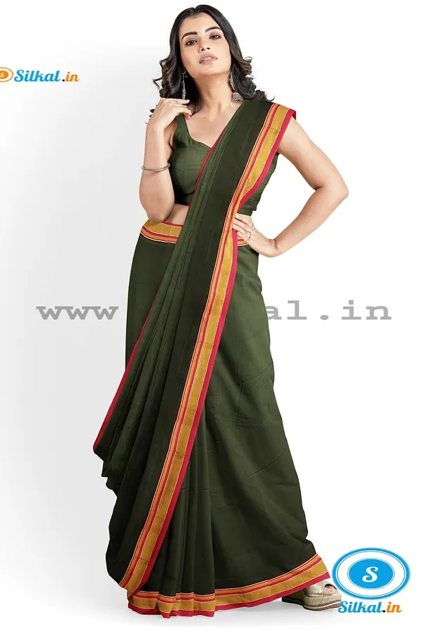 Ilkal_Plain_Cotton_Saree_With_Chikki_Paras_Border_Saree_Code-_SKL1670