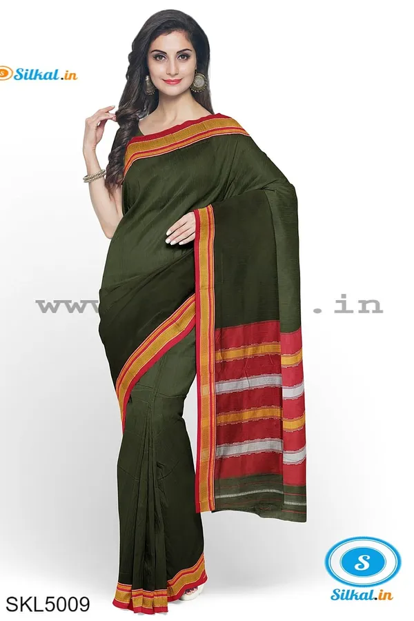 Ilkal_Plain_Cotton_Saree_With_Chikki_Paras_Border_Saree_Code-_SKL1670