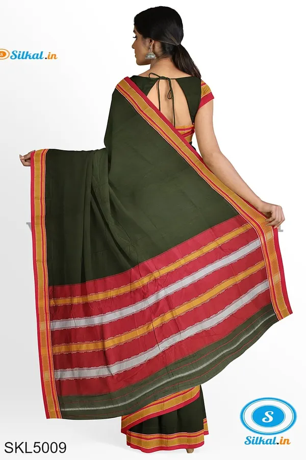 Ilkal_Plain_Cotton_Saree_With_Chikki_Paras_Border_Saree_Code-_SKL1670
