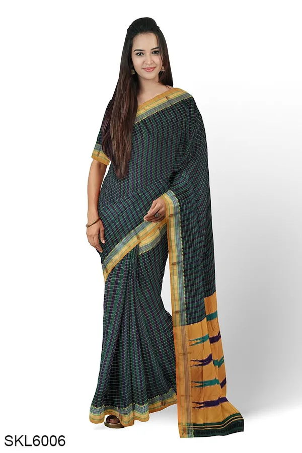 Ilkal_Cotton_Small_Checks_Saree_With_Thoda_Paras_Border_Saree_Code-_SKL1671