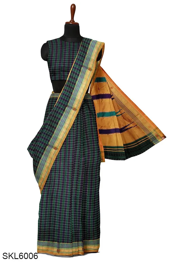 Ilkal_Cotton_Small_Checks_Saree_With_Thoda_Paras_Border_Saree_Code-_SKL1671