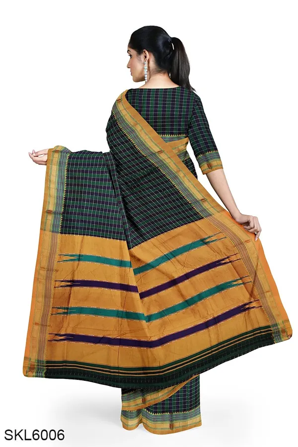 Ilkal_Cotton_Small_Checks_Saree_With_Thoda_Paras_Border_Saree_Code-_SKL1671