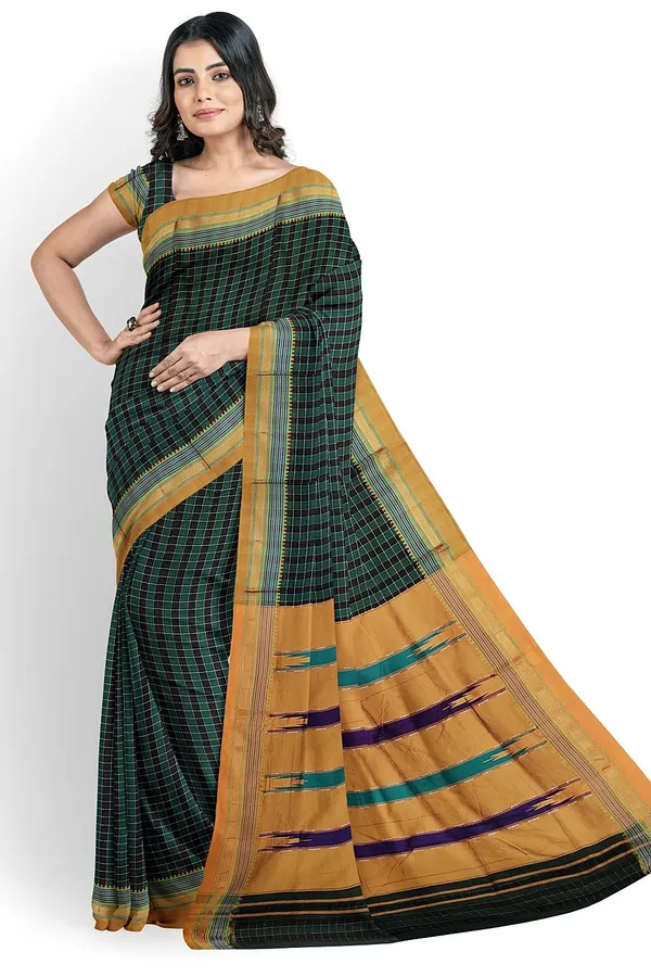 Ilkal_Cotton_Small_Checks_Saree_With_Thoda_Paras_Border_Saree_Code-_SKL1675