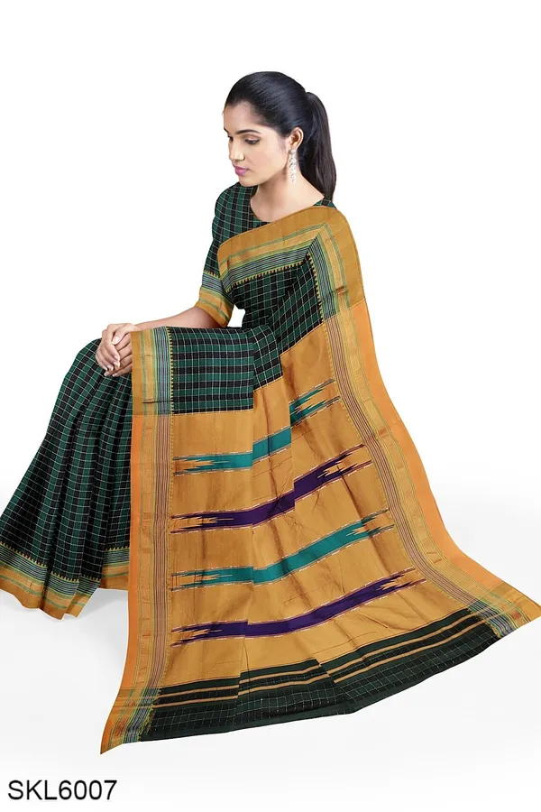 Ilkal_Cotton_Small_Checks_Saree_With_Thoda_Paras_Border_Saree_Code-_SKL1675