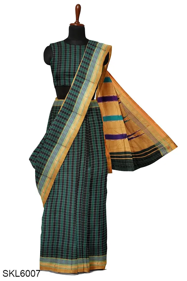Ilkal_Cotton_Small_Checks_Saree_With_Thoda_Paras_Border_Saree_Code-_SKL1675