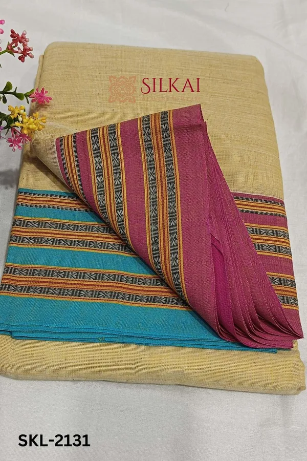 Patteda_Anchu_Pure_Cotton_Handwoven_Saree_With_Gaadi_Dadi_Border_Code-_SKL1596