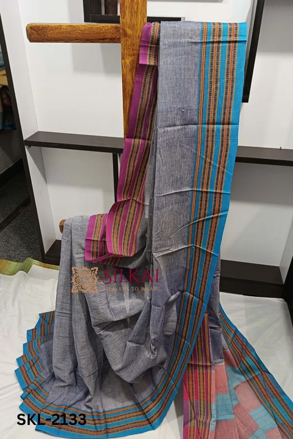 Patteda_Anchu_Pure_Cotton_Handwoven_Saree_With_Gaadi_Dadi_Border_Saree_Code-_SKL1381