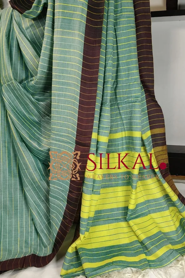 Ilkal_Handloom_Mercerised_Cotton_Stripe_Saree_SKL03399