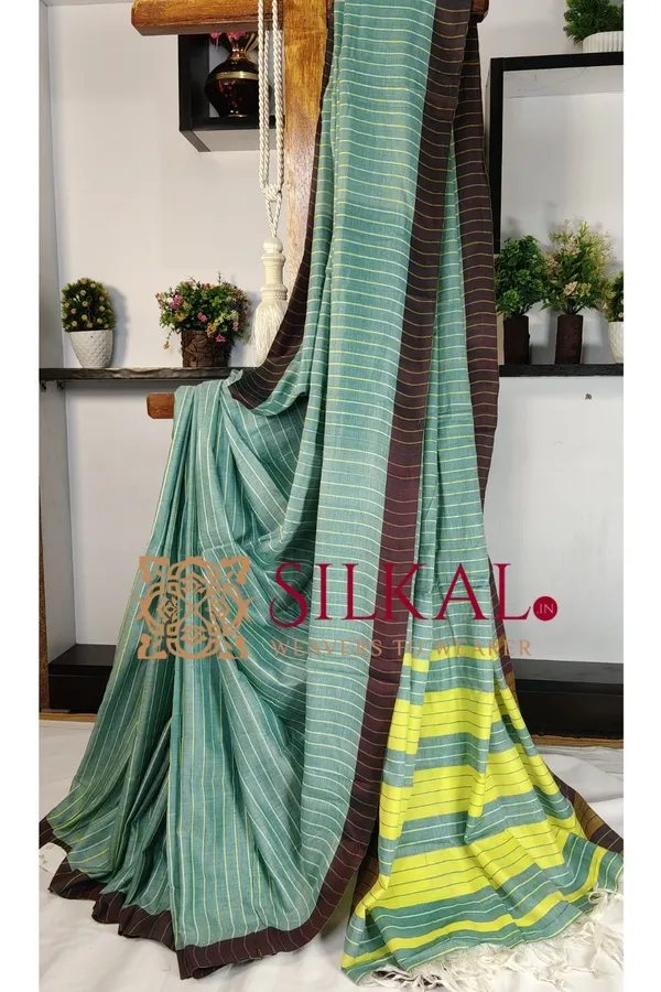Ilkal_Handloom_Mercerised_Cotton_Stripe_Saree_SKL03399