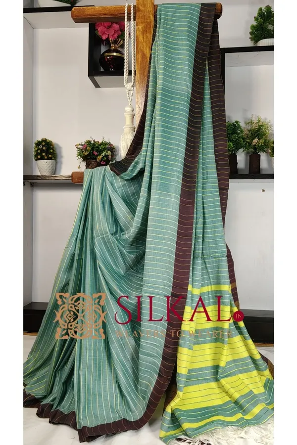 Ilkal_Handloom_Mercerised_Cotton_Stripe_Saree_SKL03399