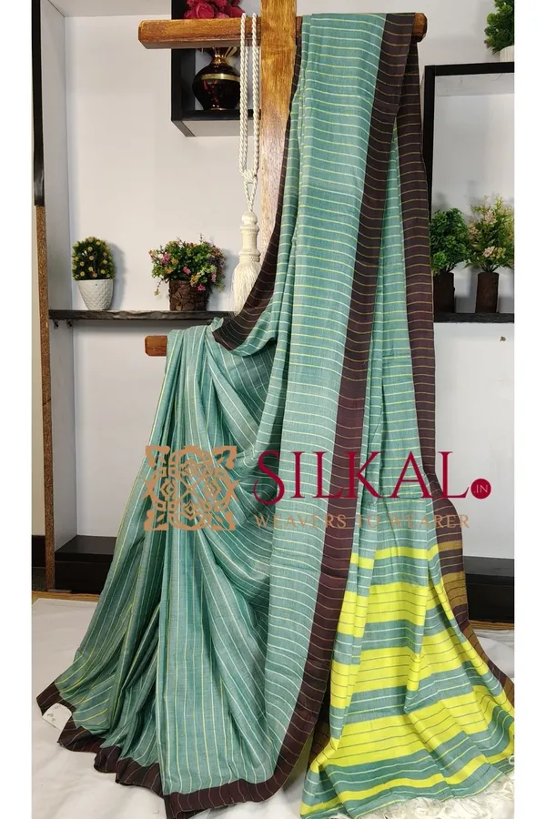 Ilkal_Handloom_Mercerised_Cotton_Stripe_Saree_SKL03399