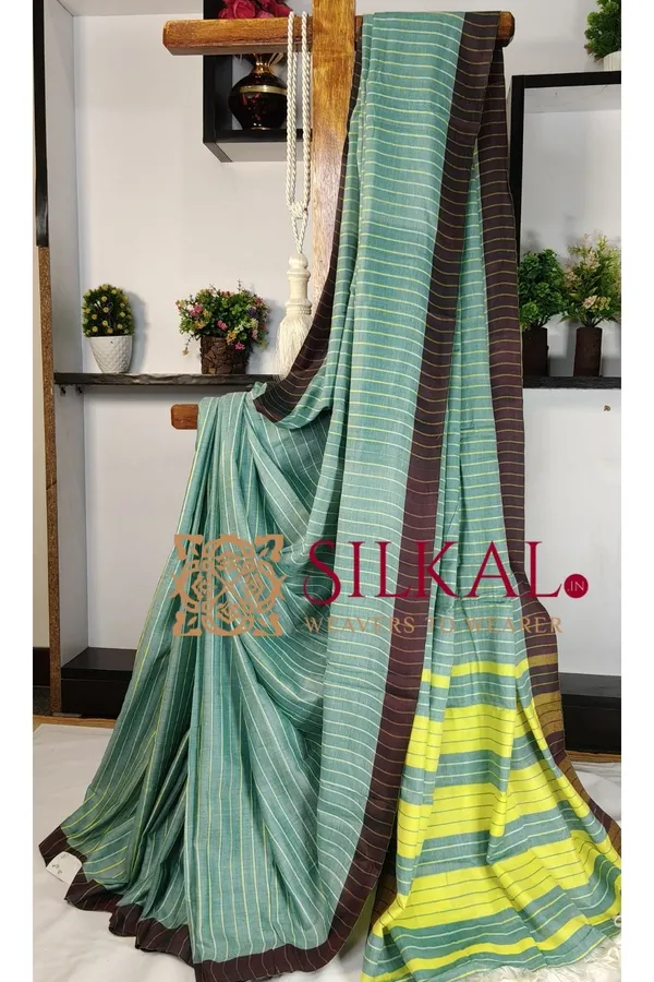 Ilkal_Handloom_Mercerised_Cotton_Stripe_Saree_SKL03399