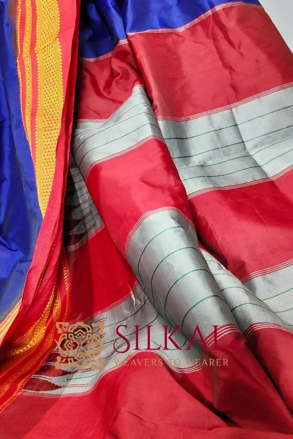 Ilkal_Poly_Cotton_Temple_Gadwal_Plain_Saree_SKL3014