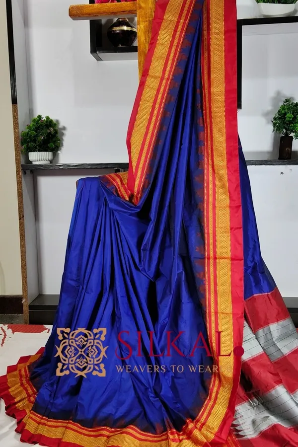 Ilkal_Poly_Cotton_Temple_Gadwal_Plain_Saree_SKL3014