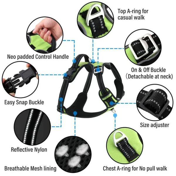 HANK_3M_Reflective_No_Pull_Dog_Harness_|_Neon_Green