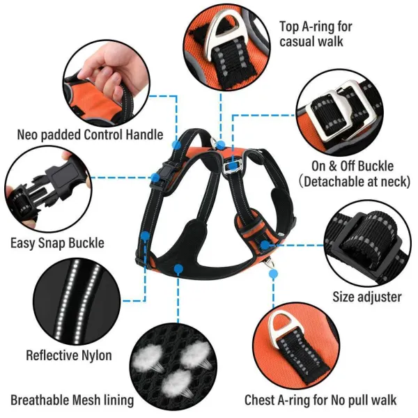 HANK_3M_Reflective_No_Pull_Dog_Harness_|_Neon_Orange