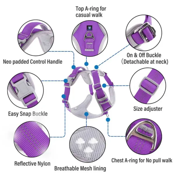 No_Pull_3M_Reflective_Dog_Harness_|_Purple