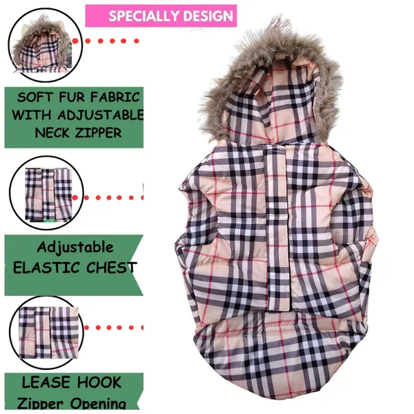 Pink_Polyester_&_Cotton_Premium_&_Elegant_Checkered_Winter_Jacket_For_Dog