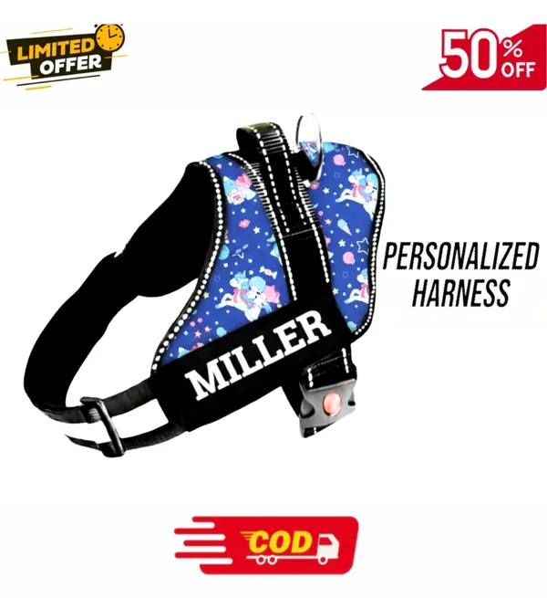 Unicorn_Personalised_Easy_On_Dog_Harness_with_Custom_Name_&_Adjustable_Neck_Strip_&_Chest_Strip