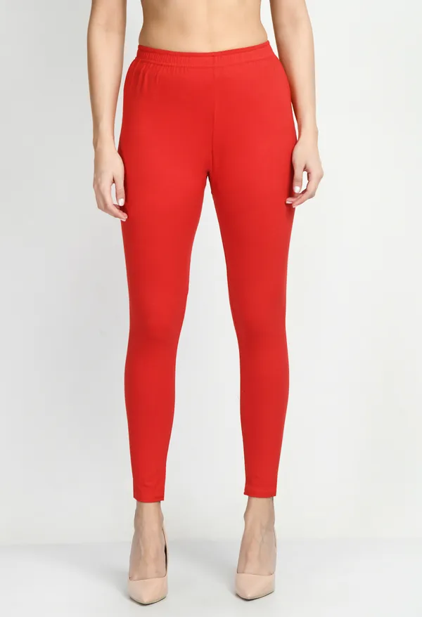 V&M_Red_Women_Cotton_Slim_Fit_Ankle-Length_Leggings