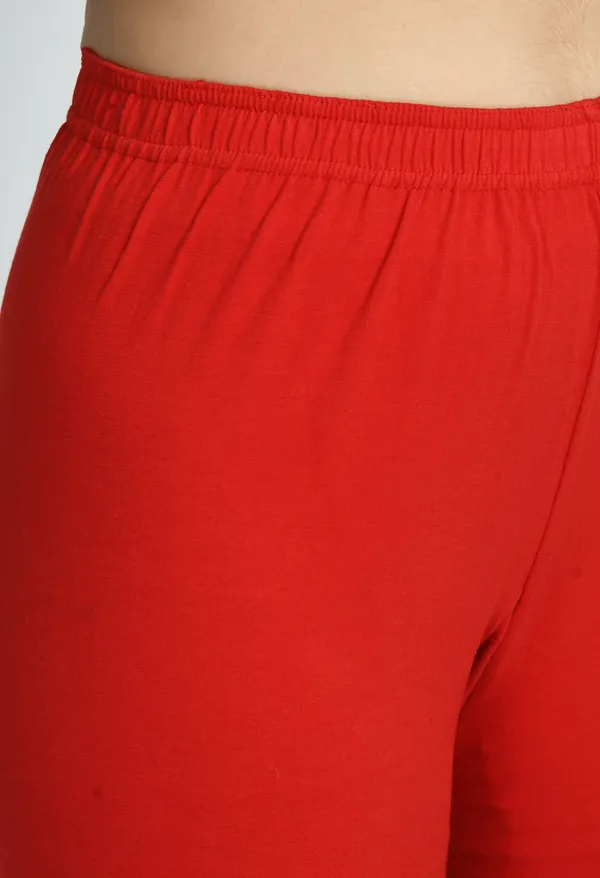 V&M_Red_Women_Cotton_Slim_Fit_Ankle-Length_Leggings