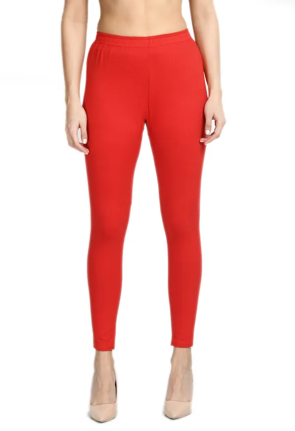 V&M_Red_Women_Cotton_Slim_Fit_Ankle-Length_Leggings