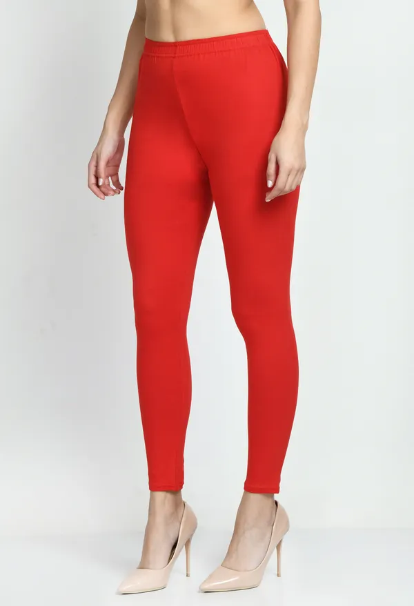 V&M_Red_Women_Cotton_Slim_Fit_Ankle-Length_Leggings
