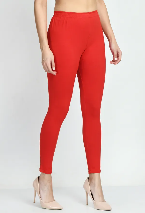 V&M_Red_Women_Cotton_Slim_Fit_Ankle-Length_Leggings