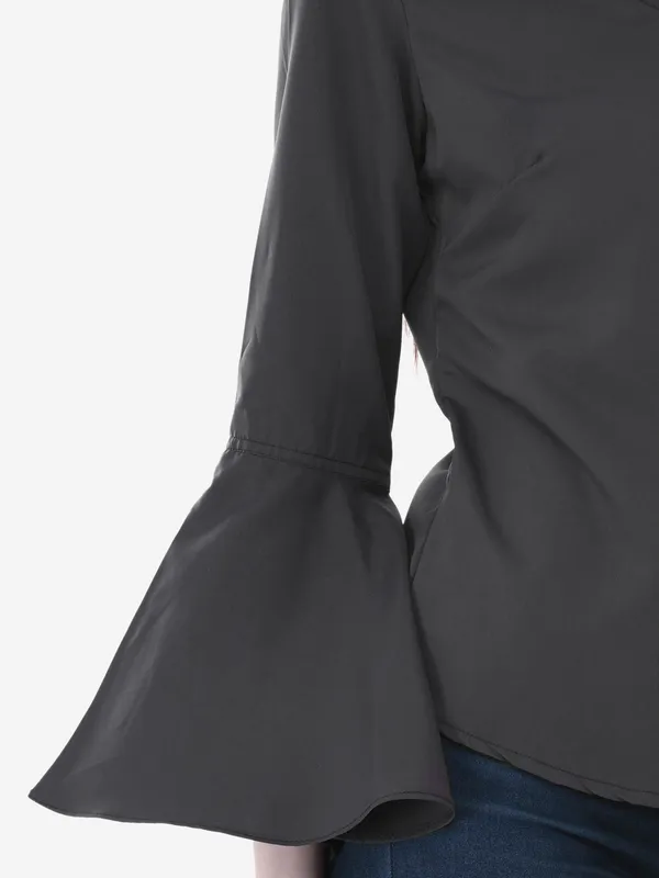 Grey_V-Neck_Full_Sleeves_Top_For_Women