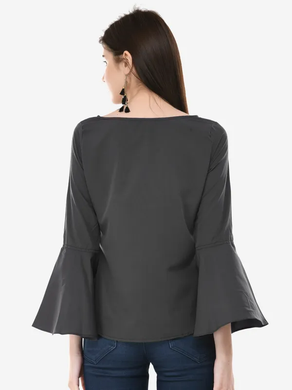 Grey_V-Neck_Full_Sleeves_Top_For_Women