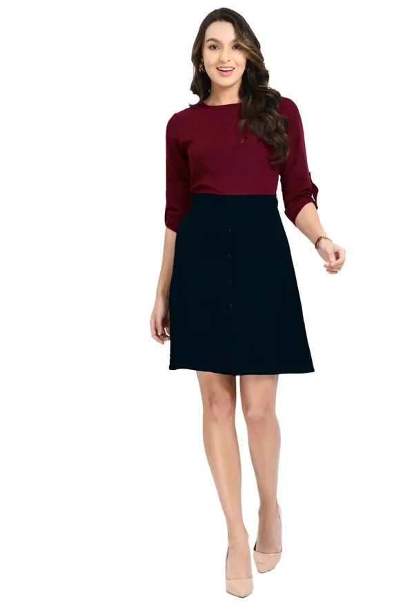 V&M_Marron-Black_Shift_Dress_For_Women