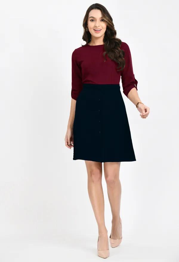 V&M_Marron-Black_Shift_Dress_For_Women