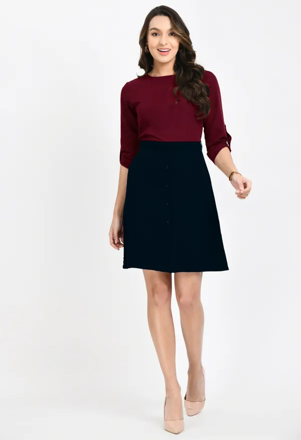 V&M_Marron-Black_Shift_Dress_For_Women