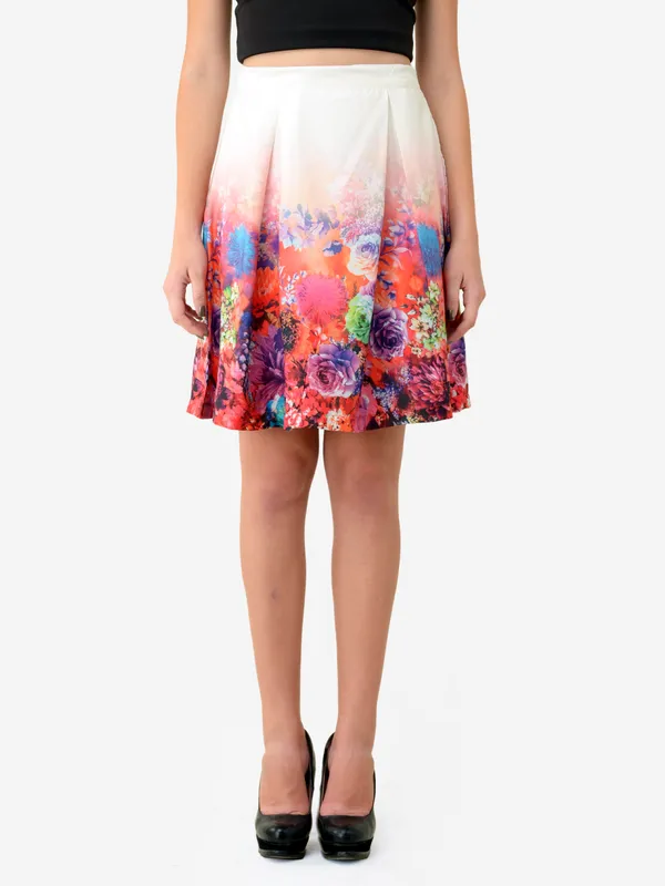 White_Floral_Printed_Skirt_For_Women
