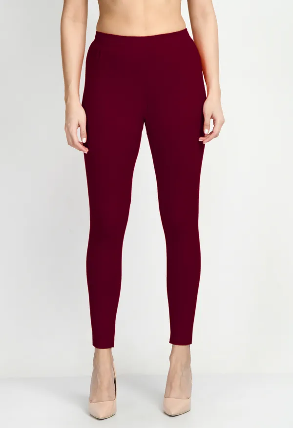 V&M_Maroon_Women_Cotton_Slim_Fit_Ankle-Length_Leggings