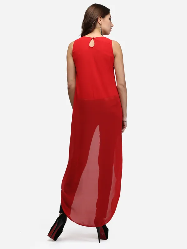 Red_Solid_Plain_High_Low_Sleeveless_Round_Neck_Classy_Maxi_Top_For_Women