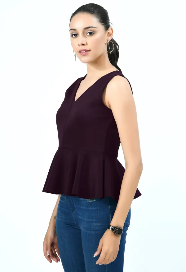 Burgundy_Scuba_Peplum_Top_For_Women