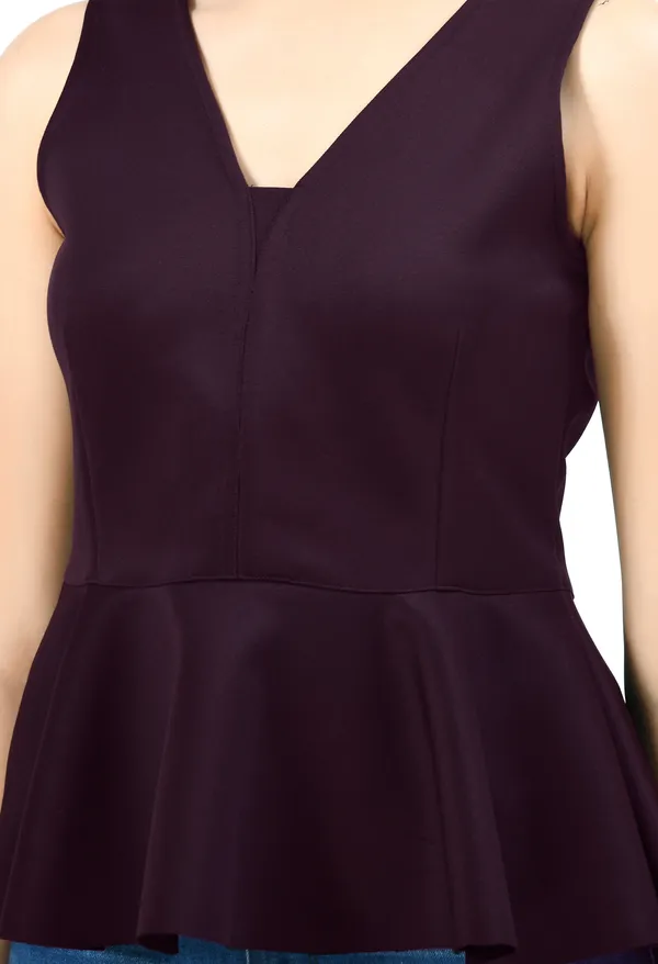 Burgundy_Scuba_Peplum_Top_For_Women