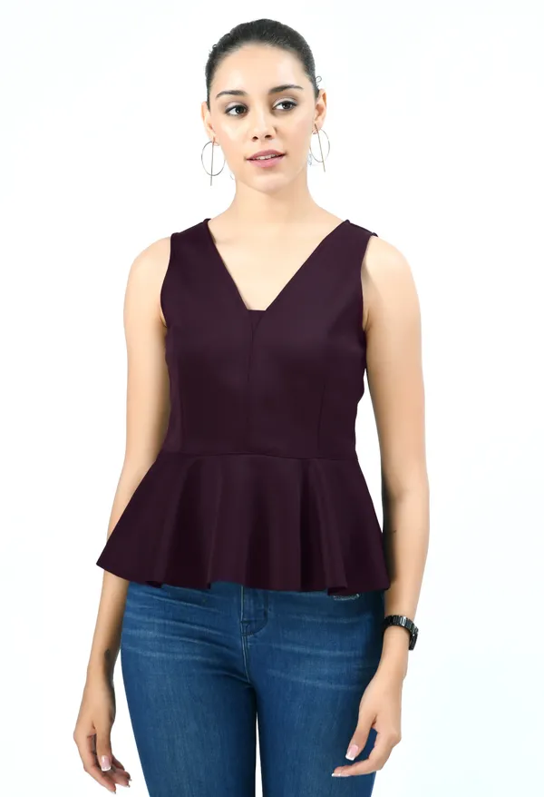 Burgundy_Scuba_Peplum_Top_For_Women