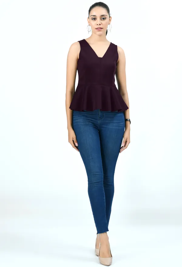 Burgundy_Scuba_Peplum_Top_For_Women