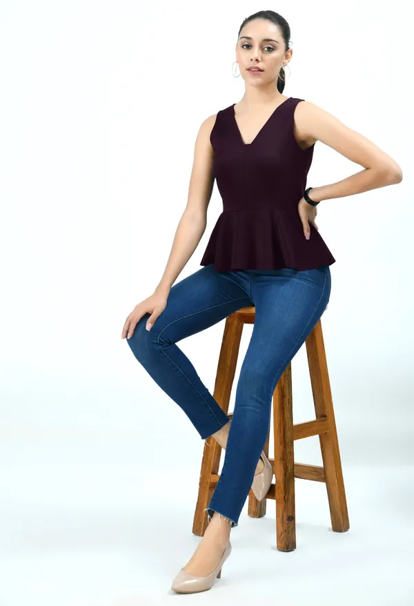 Burgundy_Scuba_Peplum_Top_For_Women