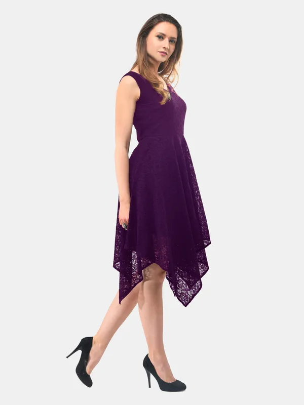 V&M_Purple_Lace_Asymmetrical_Sleeveless_Dress_For_Women