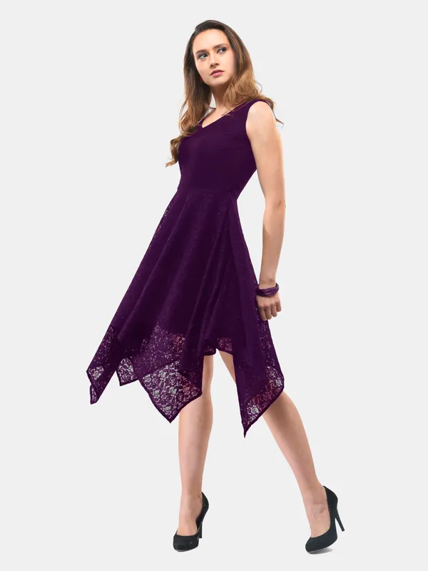 V&M_Purple_Lace_Asymmetrical_Sleeveless_Dress_For_Women