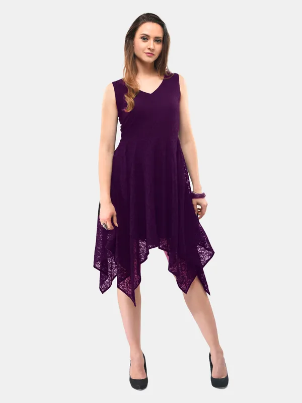 V&M_Purple_Lace_Asymmetrical_Sleeveless_Dress_For_Women