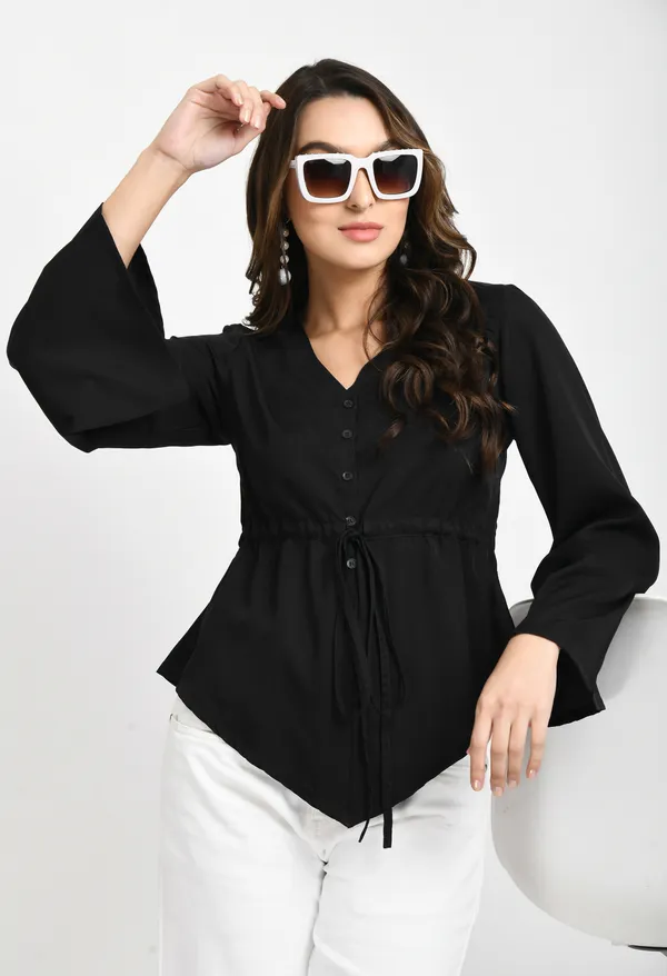 Black_Cinched_Waist_Crepe_Top