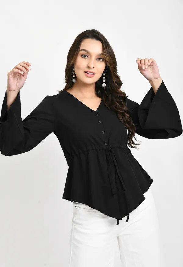 Black_Cinched_Waist_Crepe_Top