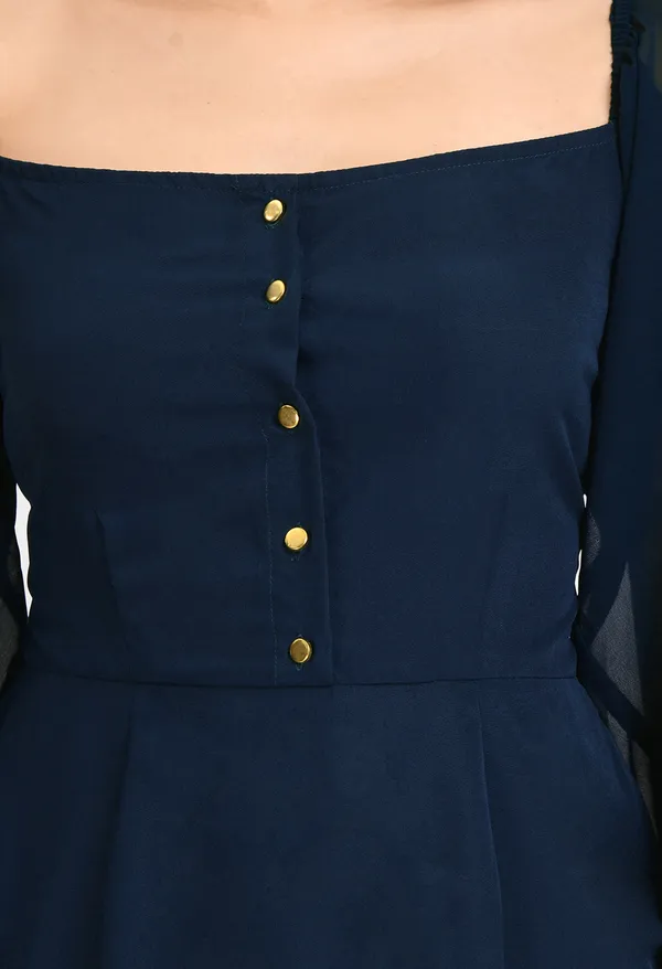 V&M_Teal_Blue_Front_Button_Shift_Dress_For_Women